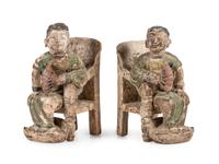 A Pair of Chinese Carved and Polychrome Painted Wood Figures