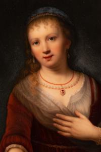 A Berlin (K.P.M.) Porcelain Plaque Depicting Saskia with a Flower After Rembrandt