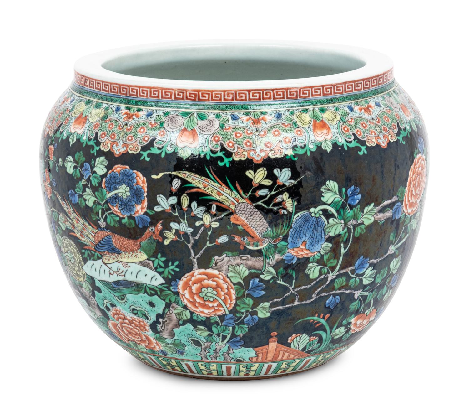 A Large Famille Verte Porcelain Scroll Pot