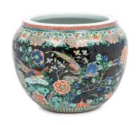 A Large Famille Verte Porcelain Scroll Pot