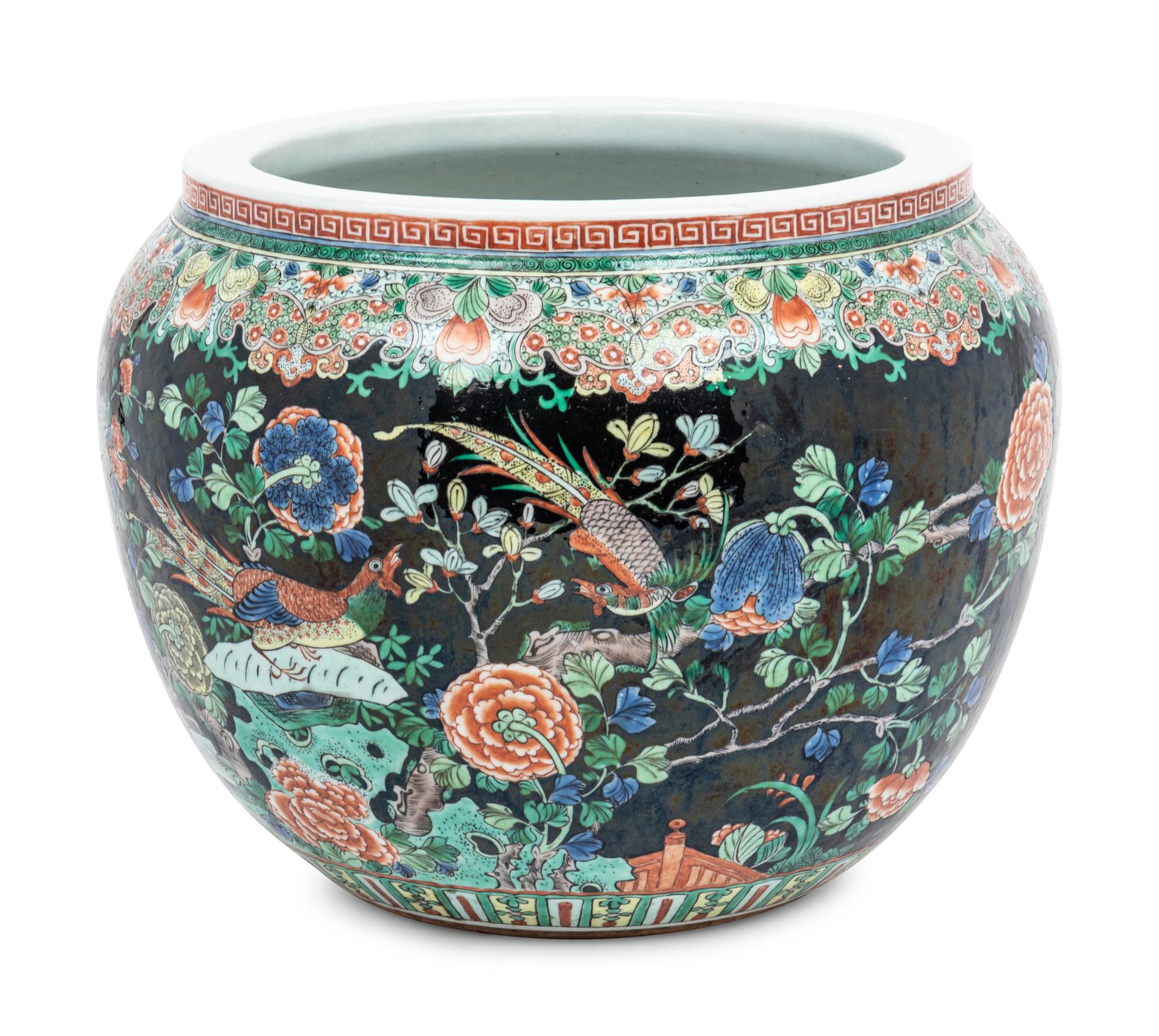 A Large Famille Verte Porcelain Scroll Pot