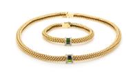 An 18 Karat Bicolor Gold, Green Tourmaline and Diamond Demi Parure, 71.90 dwts.