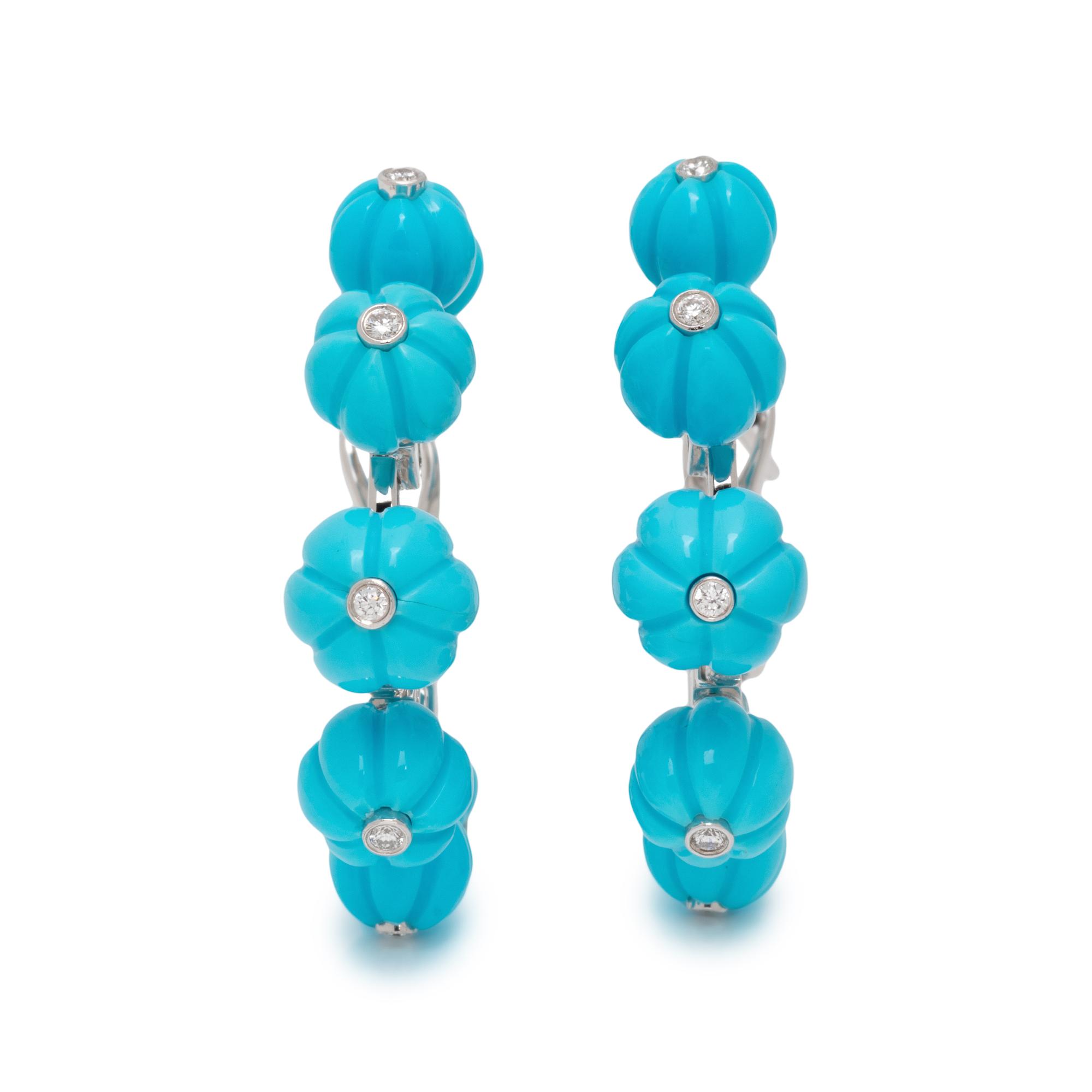 DIAMOND AND TURQUOISE HOOP EARCLIPS