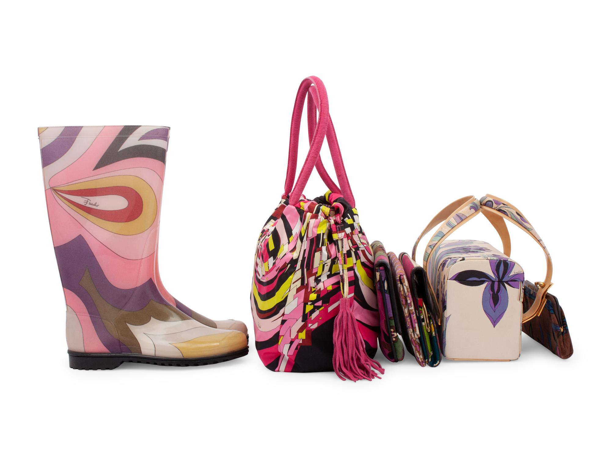 Seven Pucci Accessories: Six Bags and Wallets, One Pair of Boots, 1960-2010s