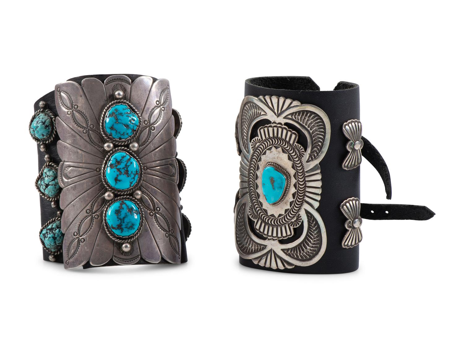 Pair of Navajo Silver and Turquoise Ketohs