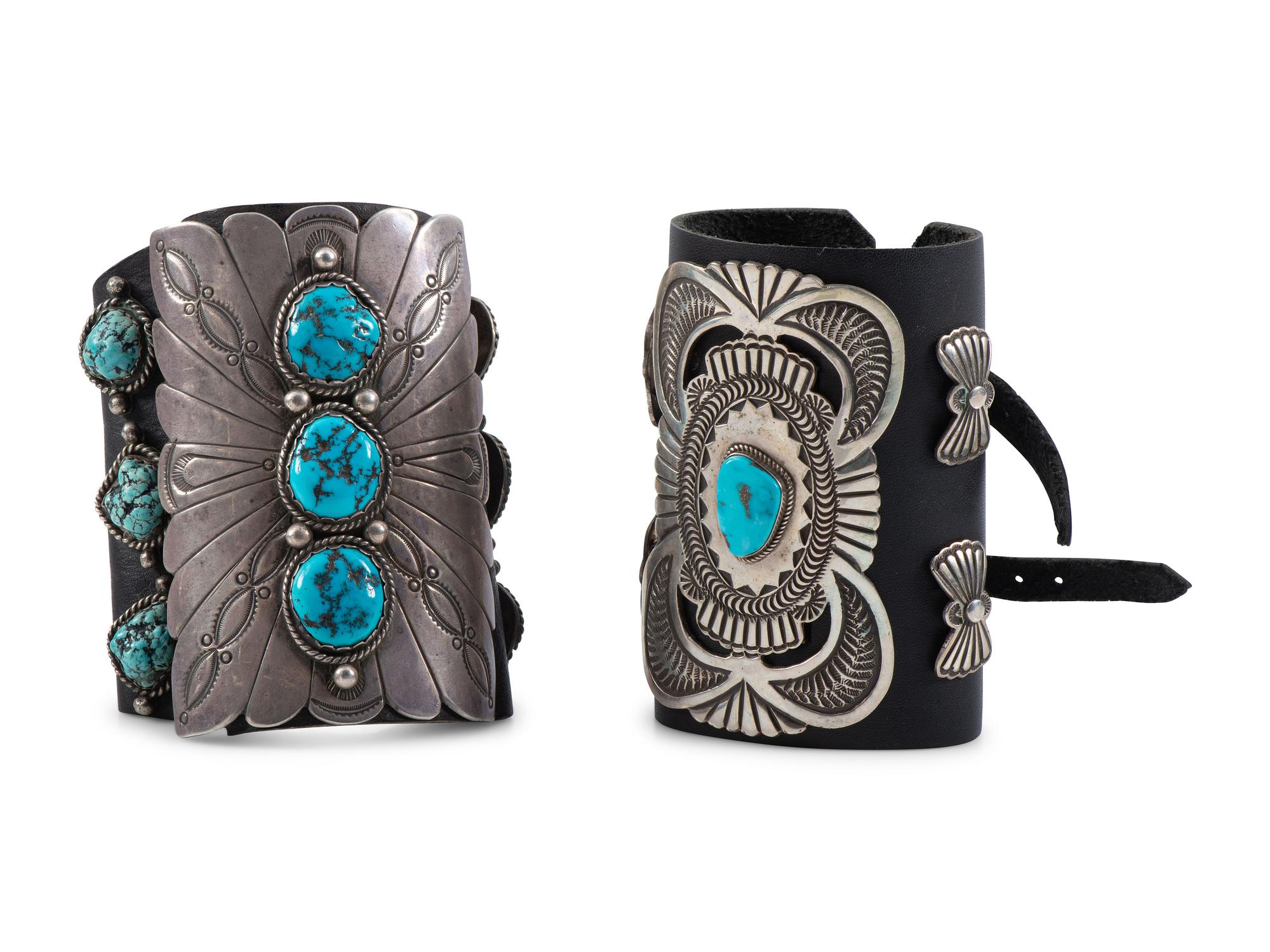 Pair of Navajo Silver and Turquoise Ketohs