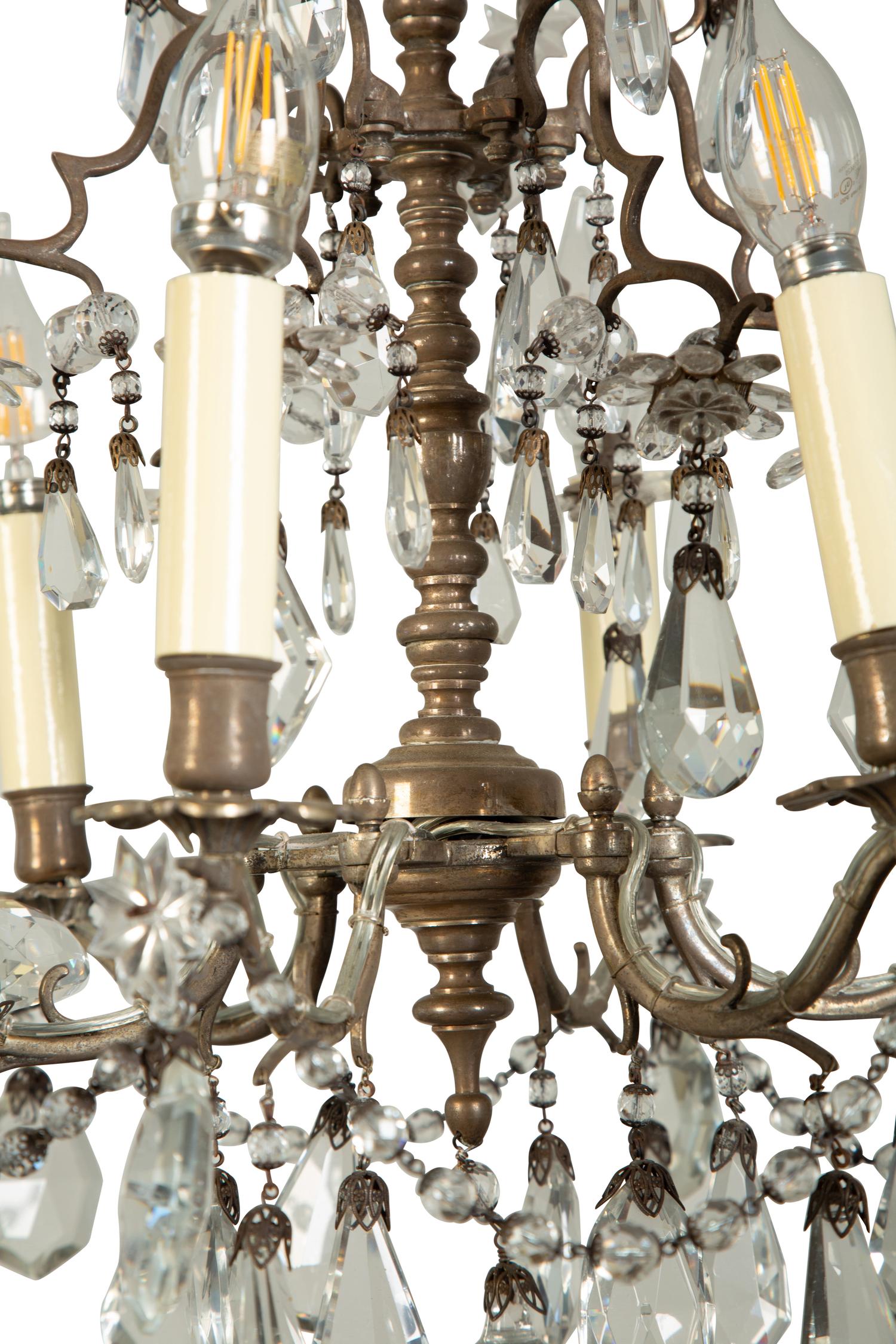A Silvered Metal Six-Light Chandelier