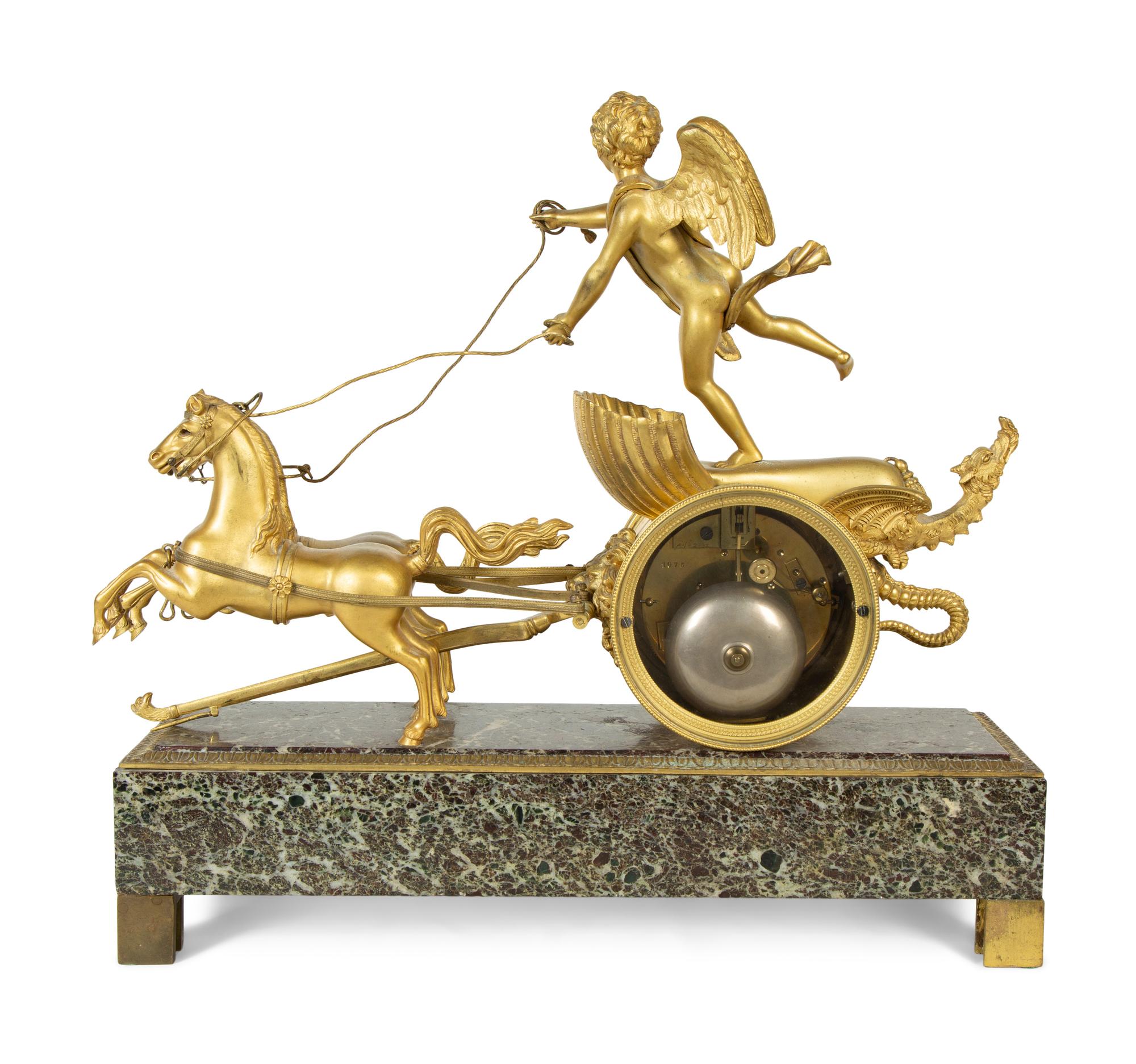 A French Gilt Bronze and Marble Mantel Clock