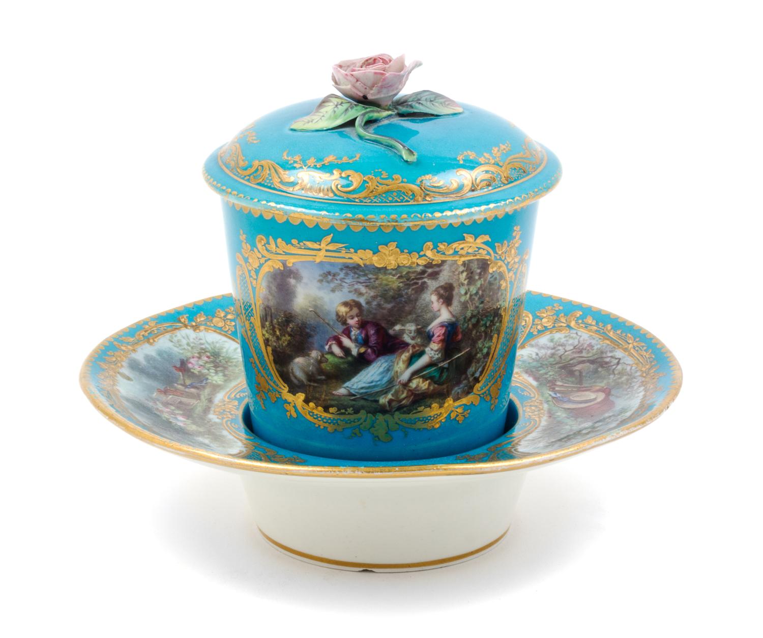A French Porcelain Cup and Saucer Height overall 5 1/4 inches. — LATE 18TH/EARLY 19TH CENTURY