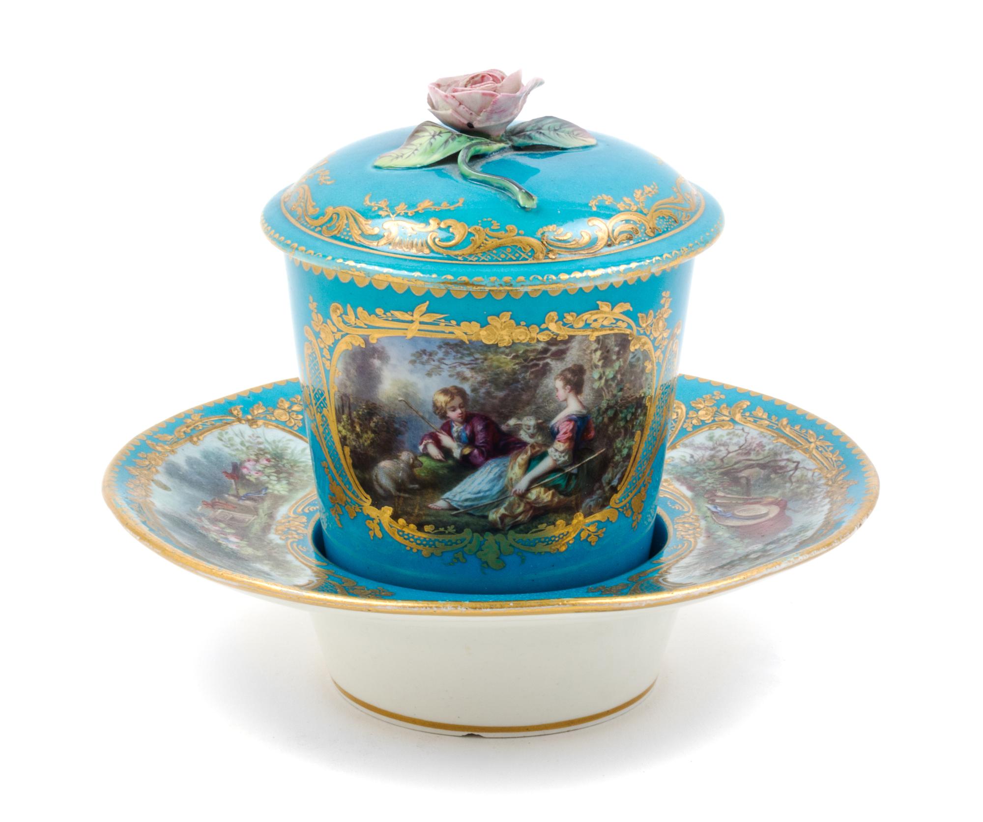 A French Porcelain Cup and Saucer Height overall 5 1/4 inches. — LATE 18TH/EARLY 19TH CENTURY