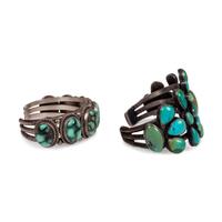 Pair of Navajo Silver and Turquoise Cuff Bracelets