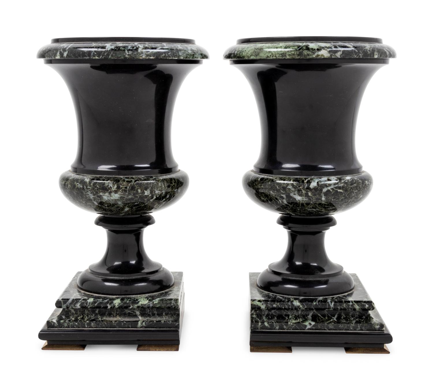 A Pair of Two-Tone Marble Urns