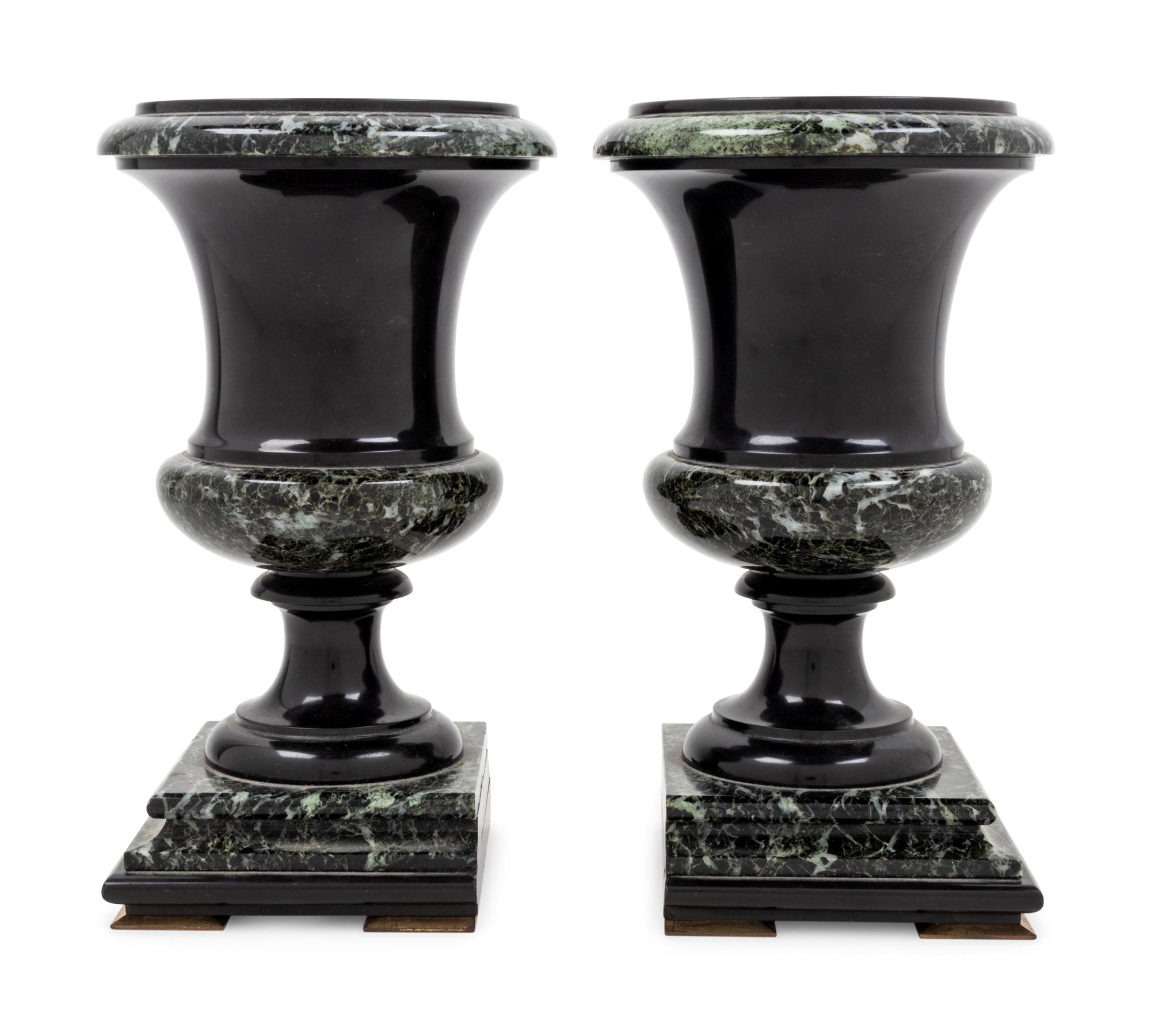A Pair of Two-Tone Marble Urns
