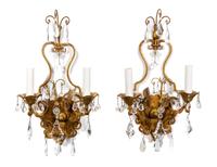 A Pair of Gilt Metal Two-Light Wall Sconces Height 15 3/4 inches. — 20TH CENTURY