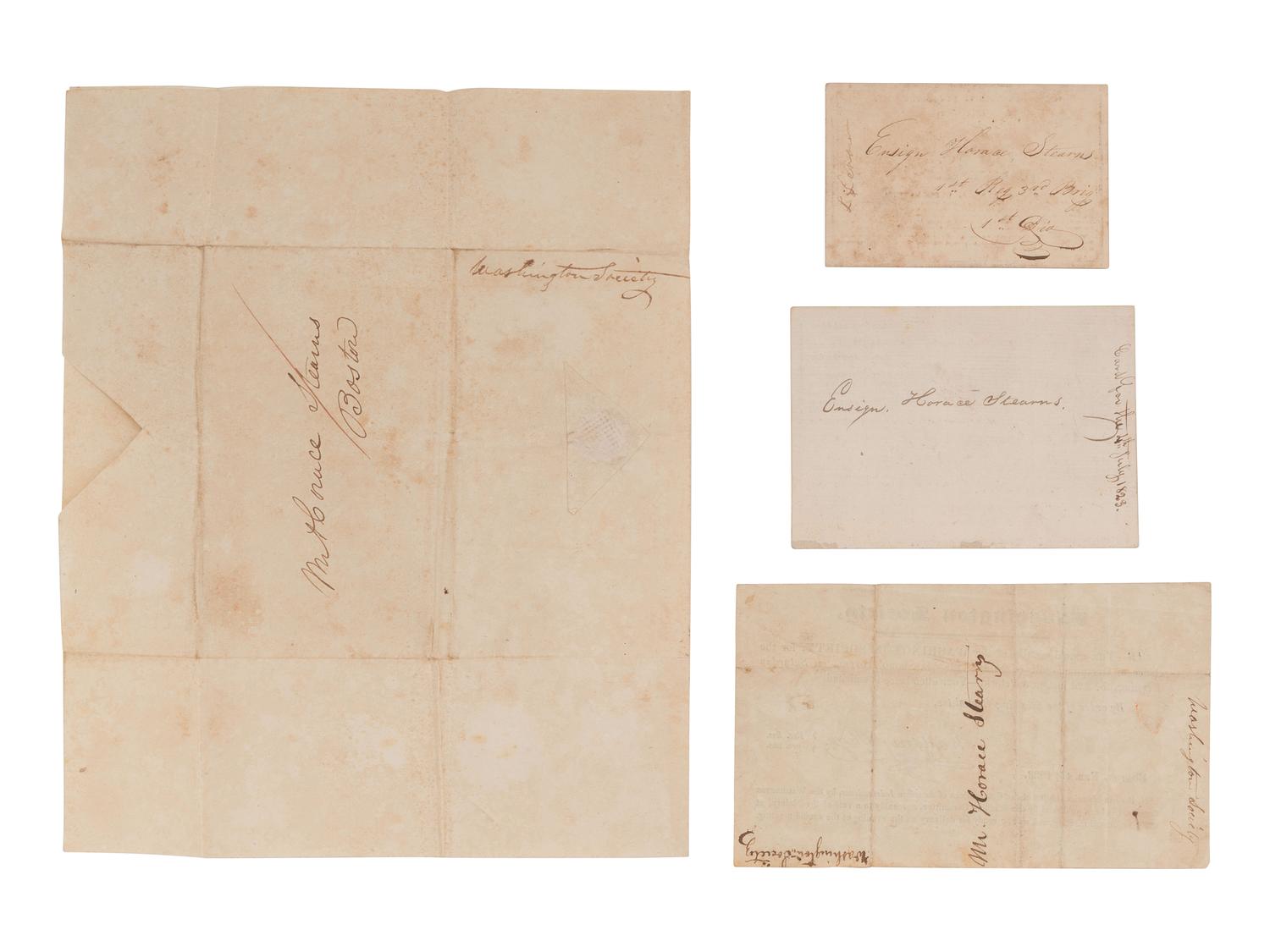 [EPHEMERA]. Washington Society ephemera associated with "Ensign Horace Stearns" of Boston, plus.