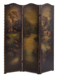 A Continental Painted Three-Panel Floor Screen Height of each panel 68 x width 18 inches.
