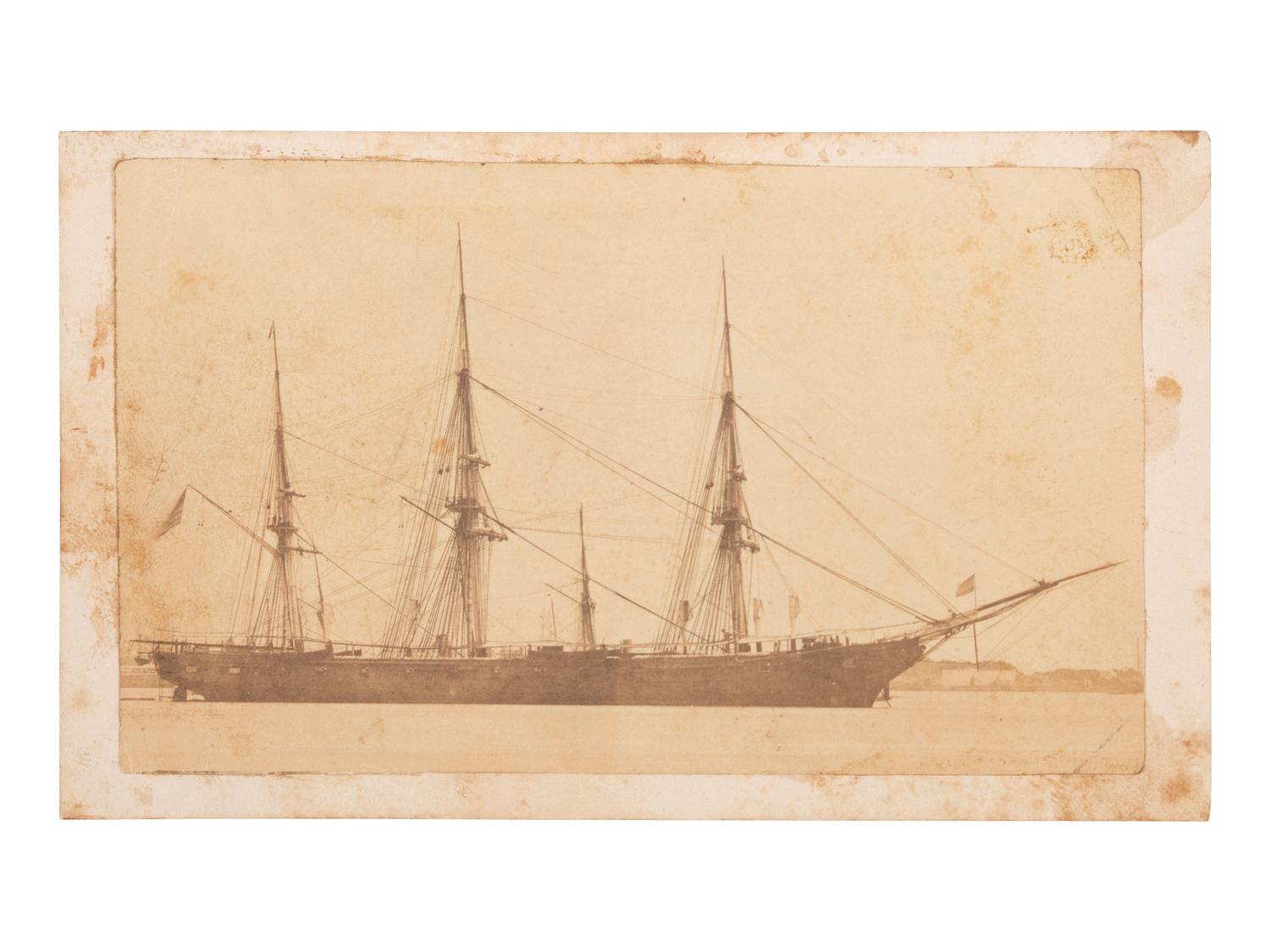 [CIVIL WAR]. 4 photographs of the USS Hartford and crew members, highlighted by CDV & stereoview.