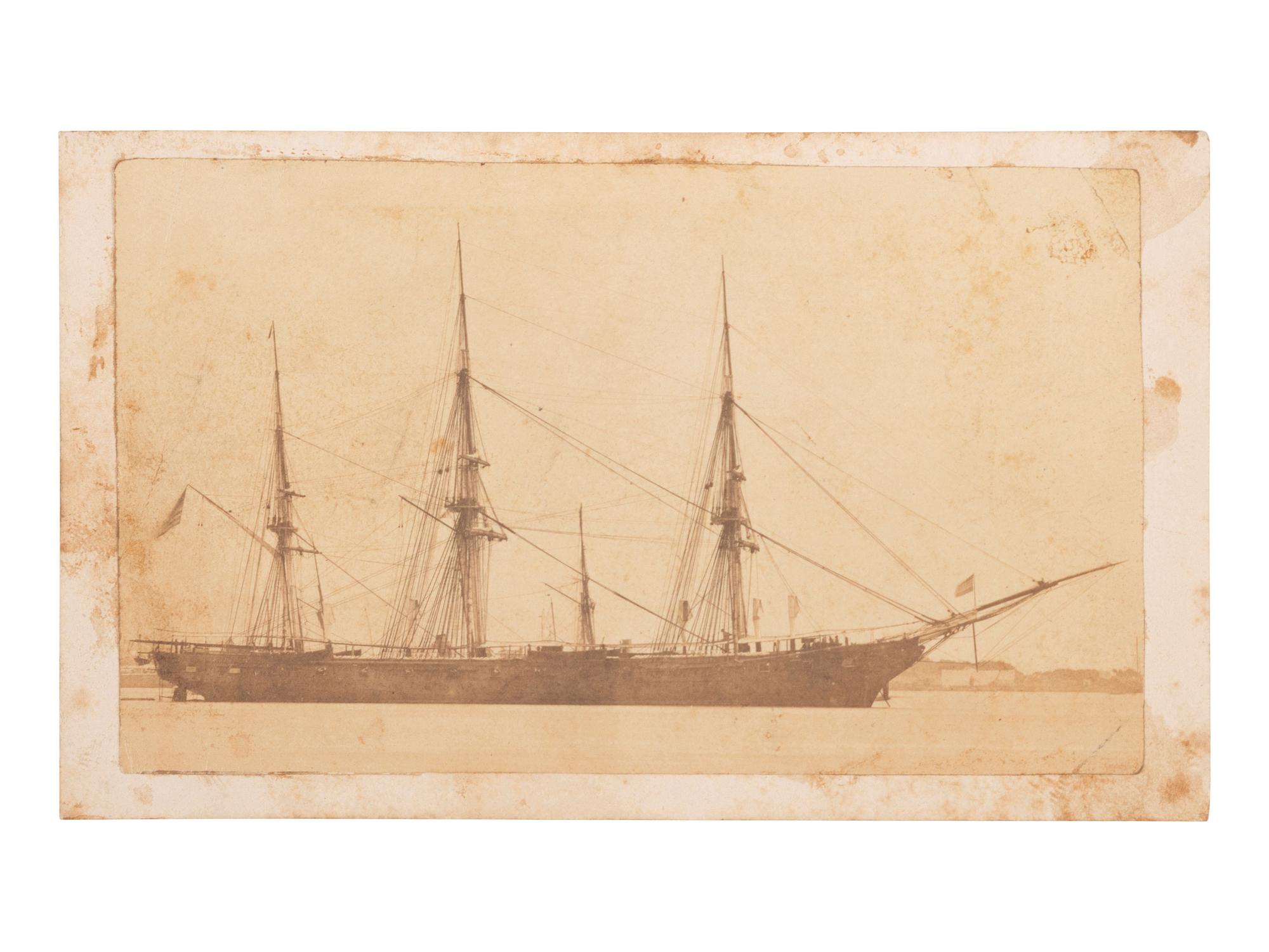 [CIVIL WAR]. 4 photographs of the USS Hartford and crew members, highlighted by CDV & stereoview.