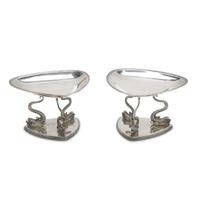 Pair of sterling silver tazze with dolphin form feet 20th century