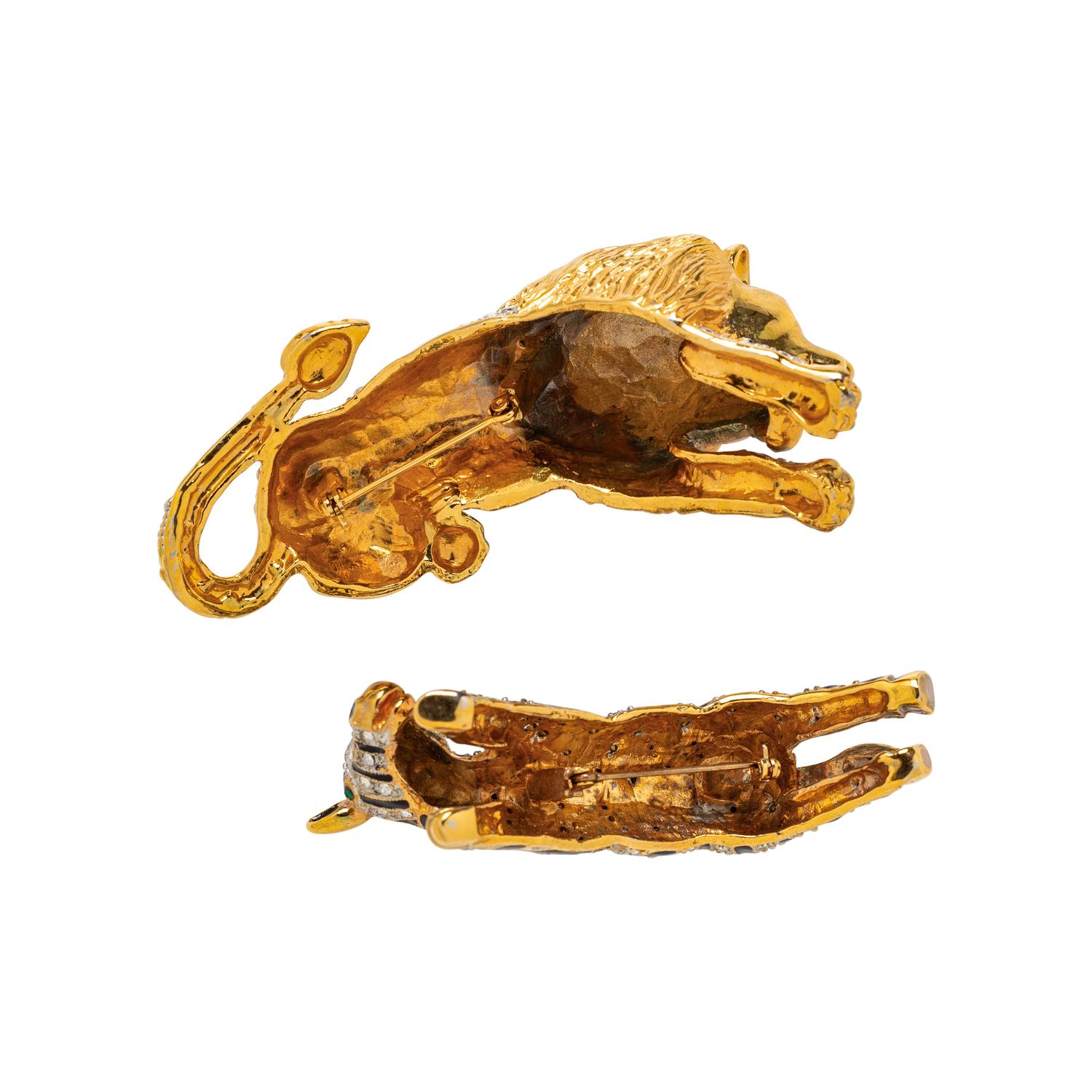COLLECTION OF COSTUME, GOLD TONE, RHINESTONE AND BLACK ENAMEL SAFARI ANIMAL JEWELRY