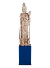 A Chinese Carved Wood Figure of Standing Guanyin