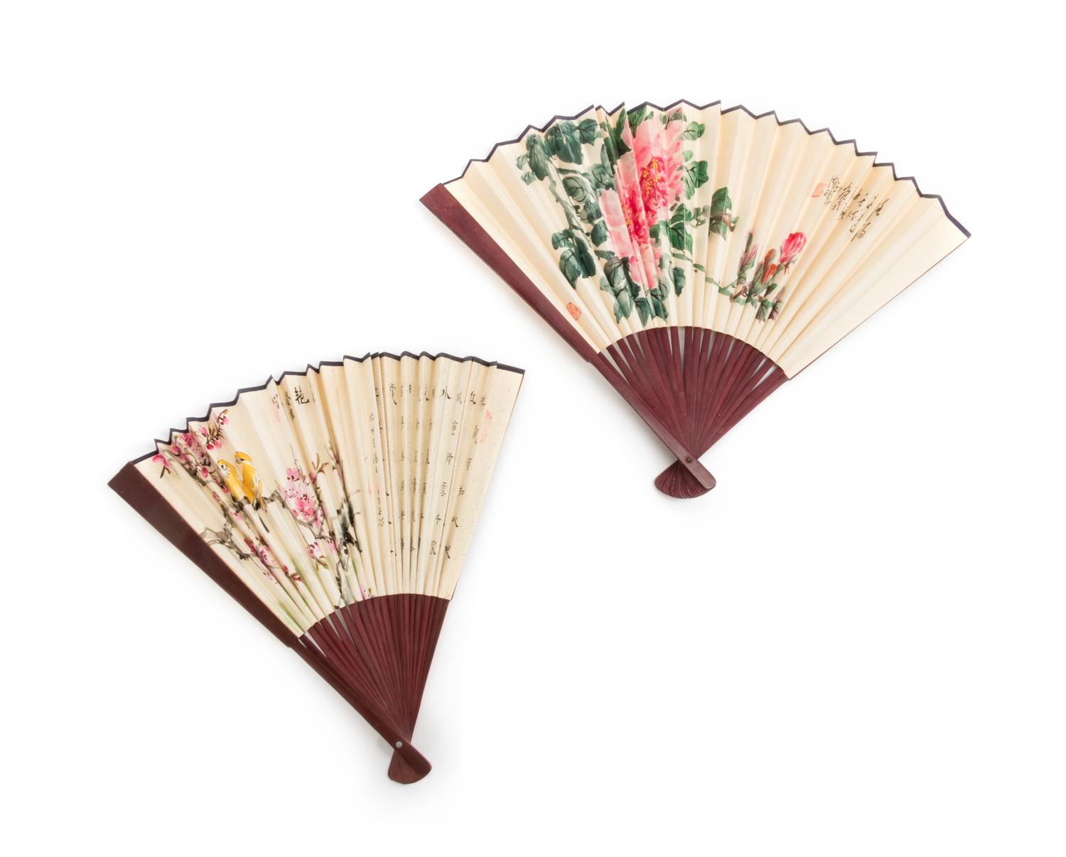Two Chinese Painted Paper Fans Length 13 2/8 inches.
