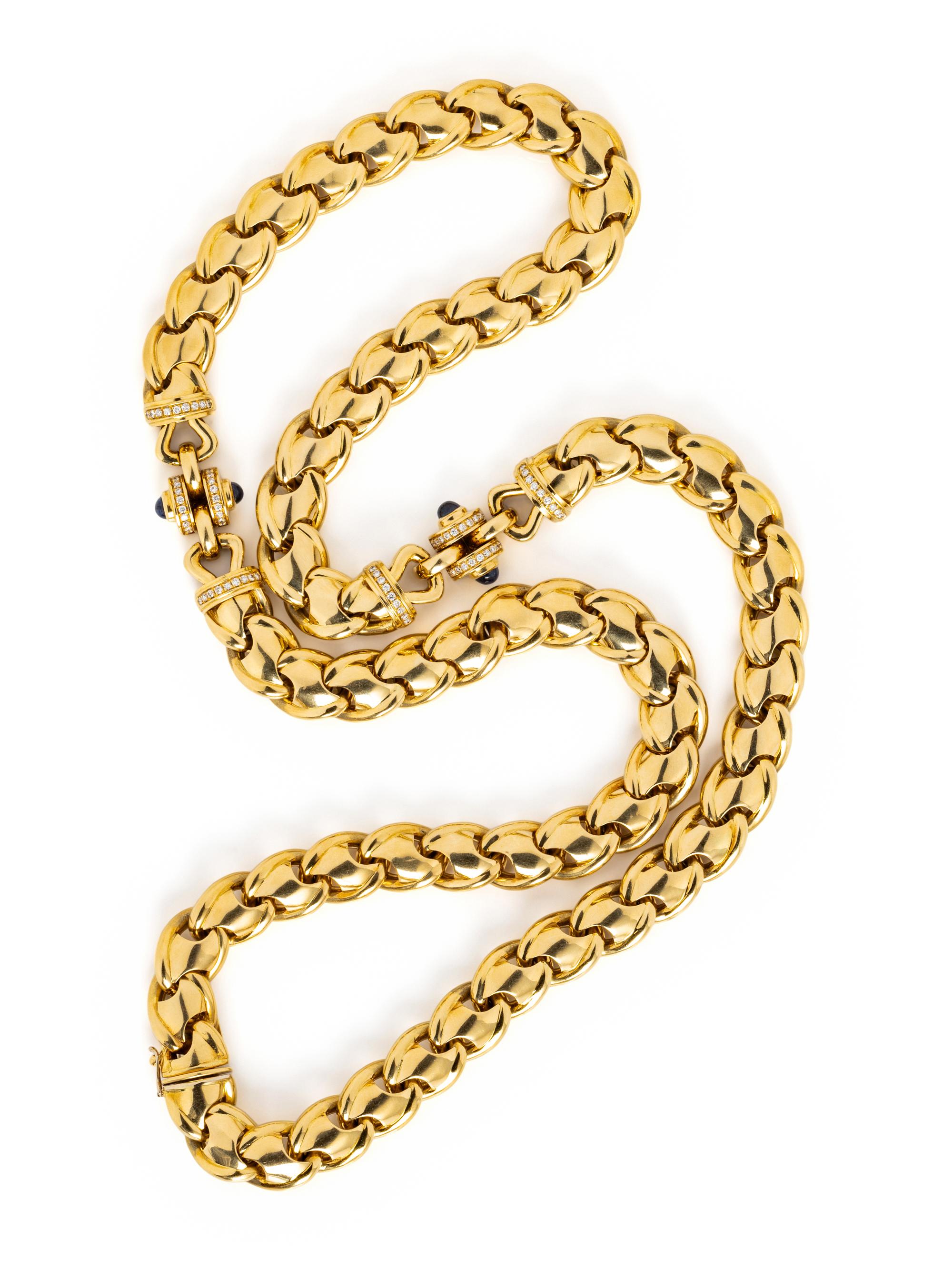 YELLOW GOLD, DIAMOND AND SAPPHIRE LONGCHAIN NECKLACE