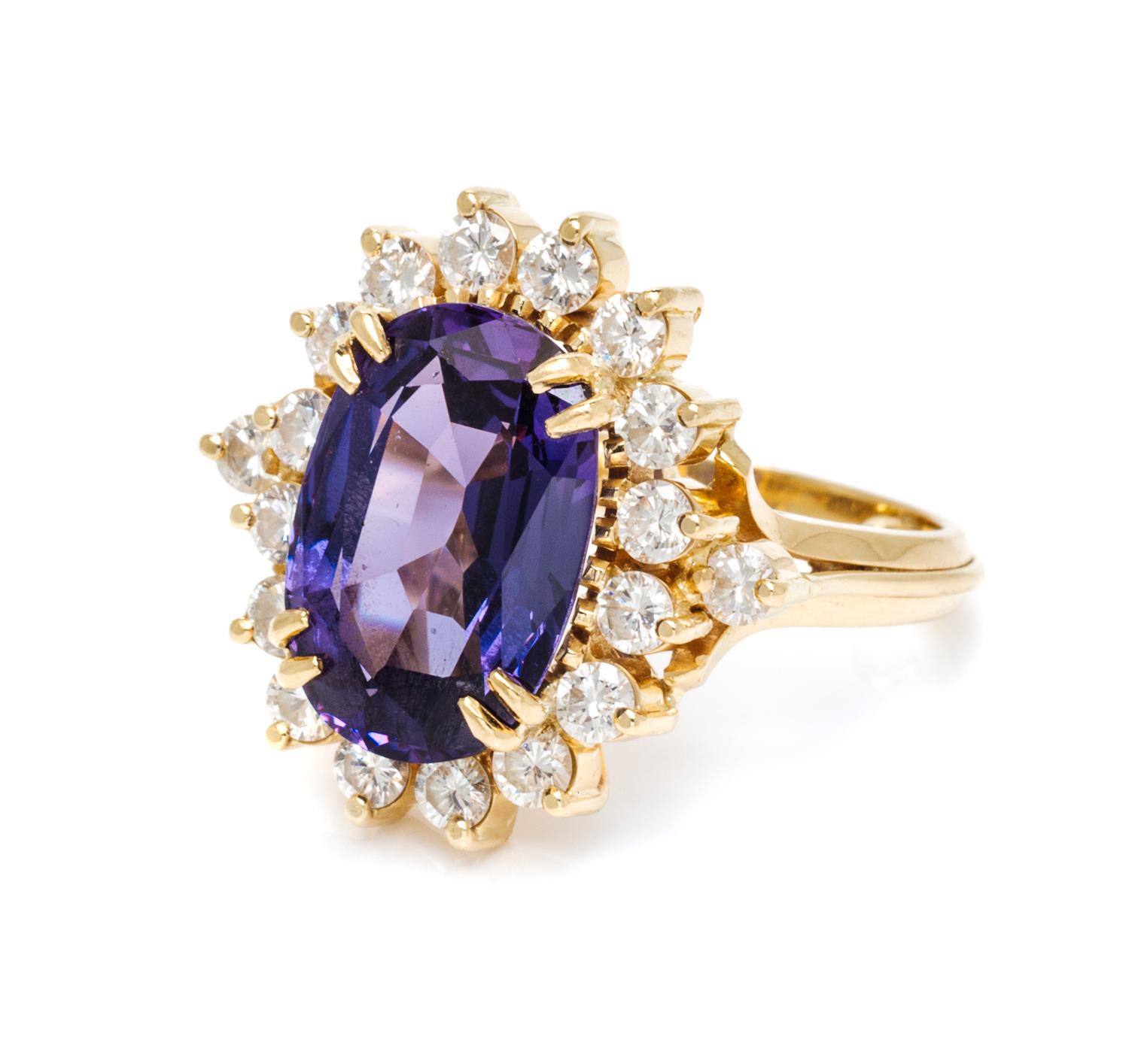 An 18 Karat Yellow Gold, Purple Spinel and Diamond Ring, 5.50 dwts.