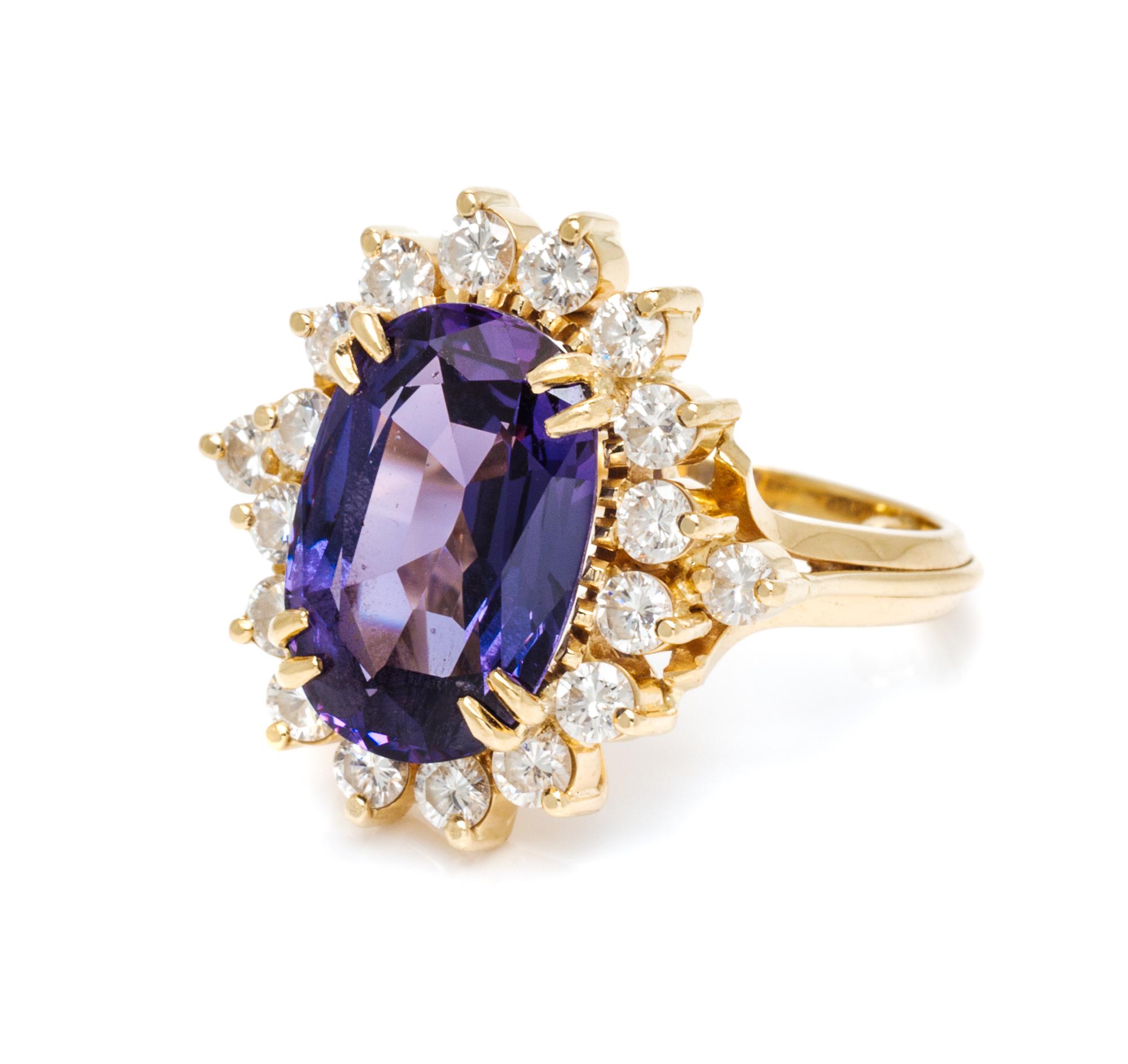 An 18 Karat Yellow Gold, Purple Spinel and Diamond Ring, 5.50 dwts.
