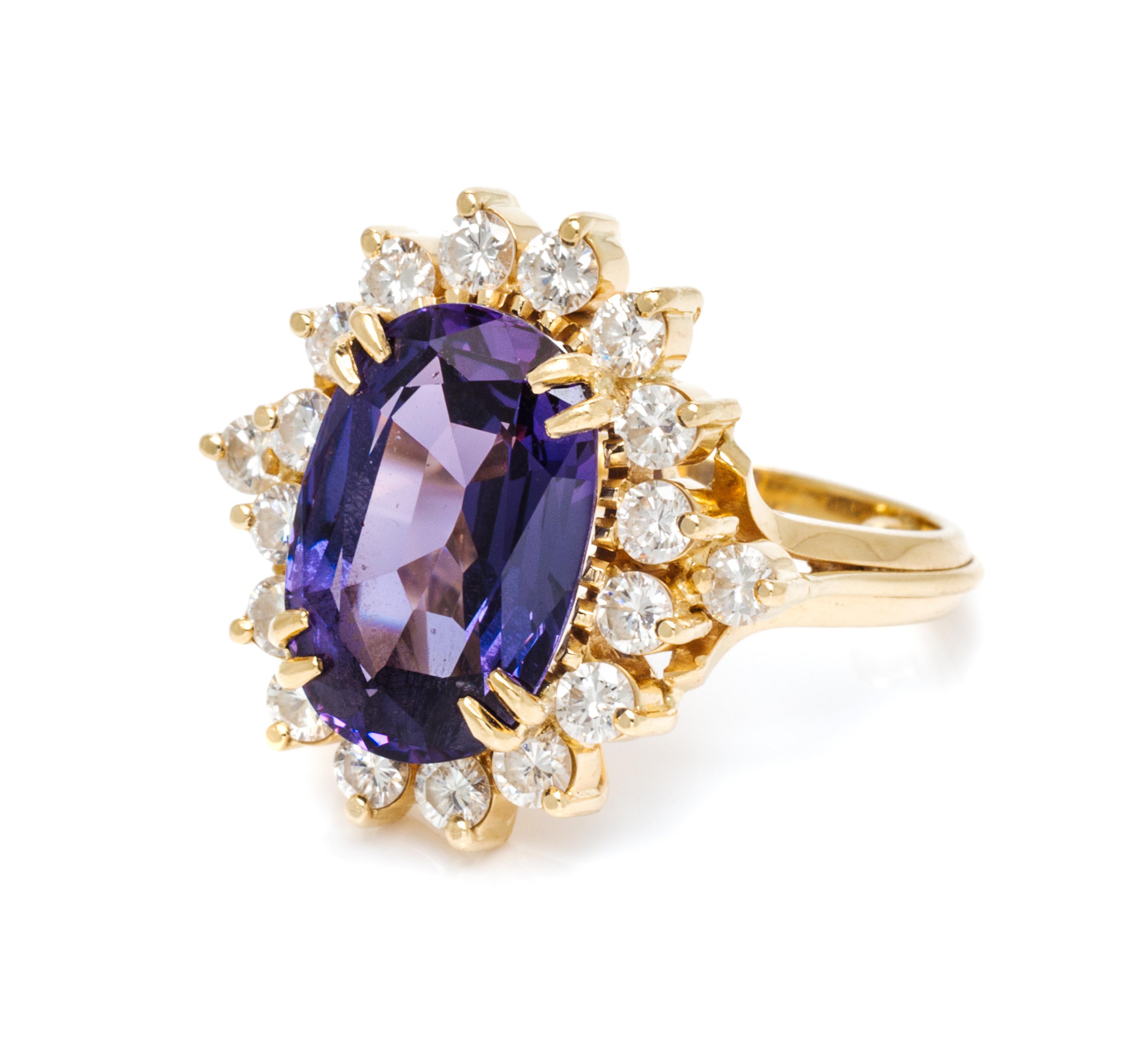 An 18 Karat Yellow Gold, Purple Spinel and Diamond Ring, 5.50 dwts.