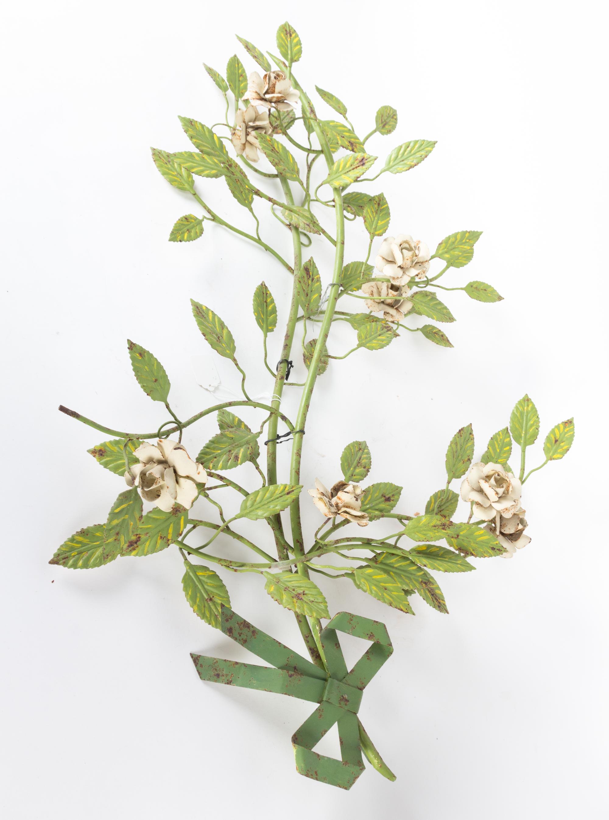 A Painted Tole Foliate Bow Tied Spray Height 35 1/2 x width 24 inches.