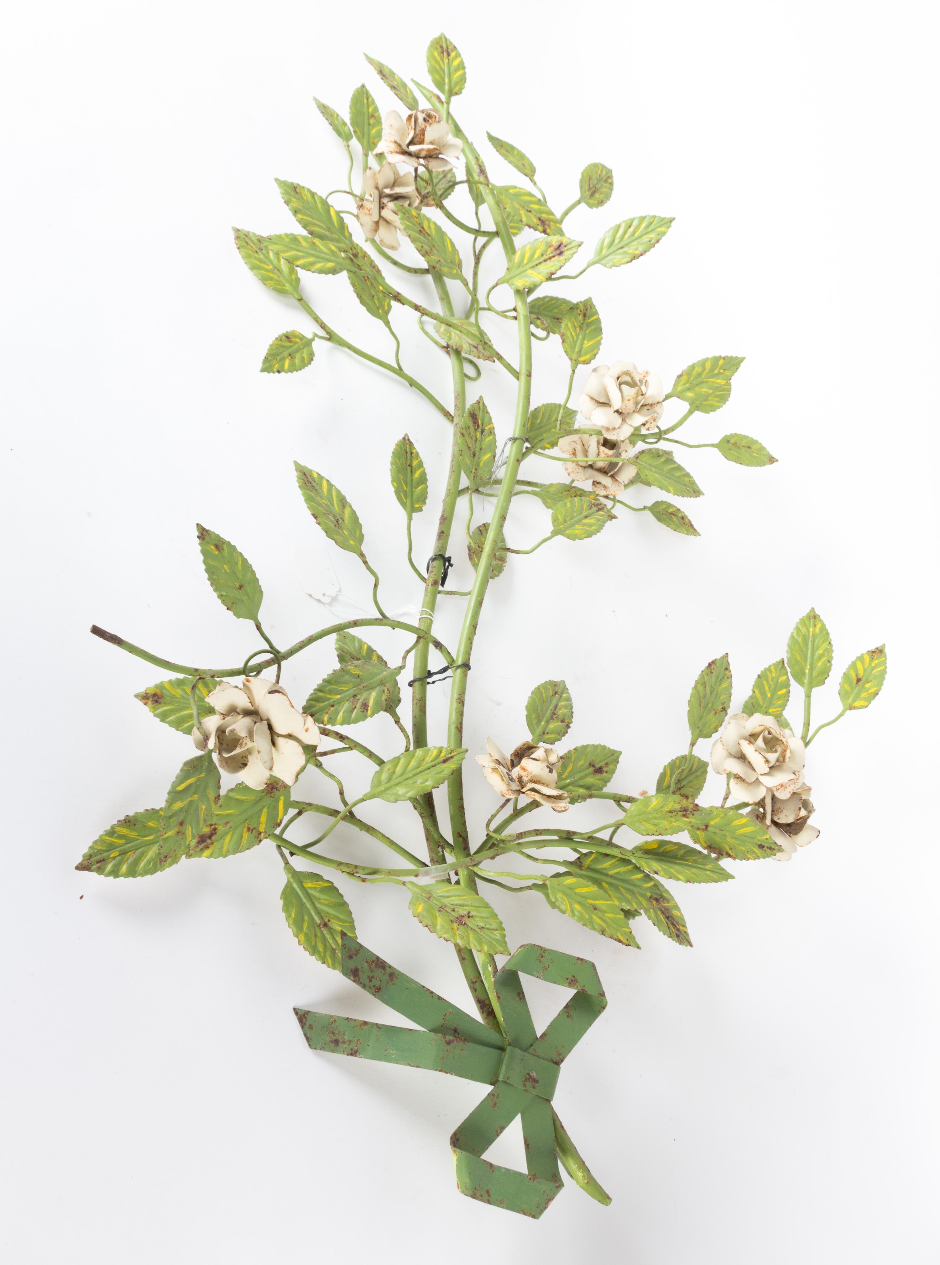 A Painted Tole Foliate Bow Tied Spray Height 35 1/2 x width 24 inches.
