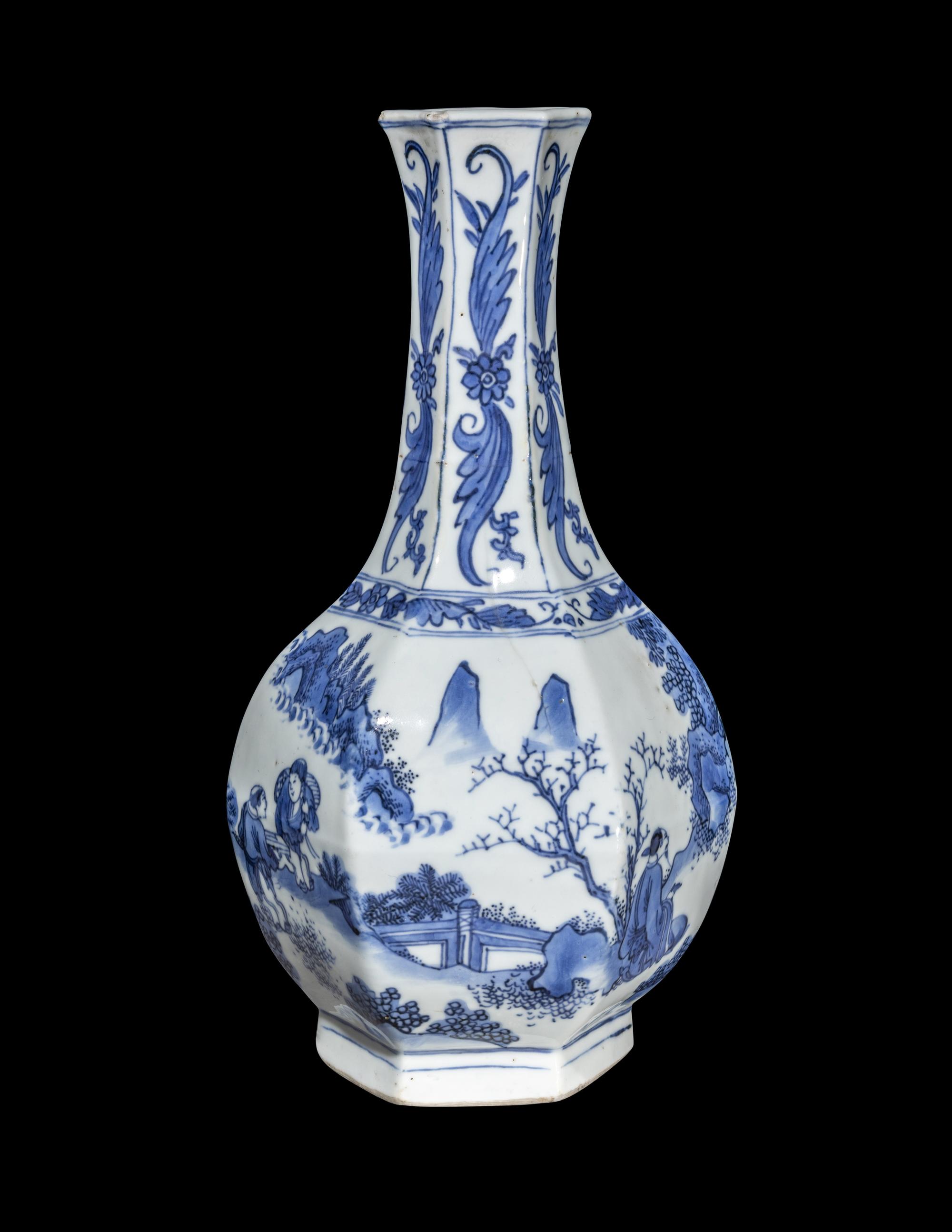 A Chinese Blue and White Porcelain Hexagonal Vase