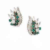 Emerald, Diamond, and Platinum Earrings