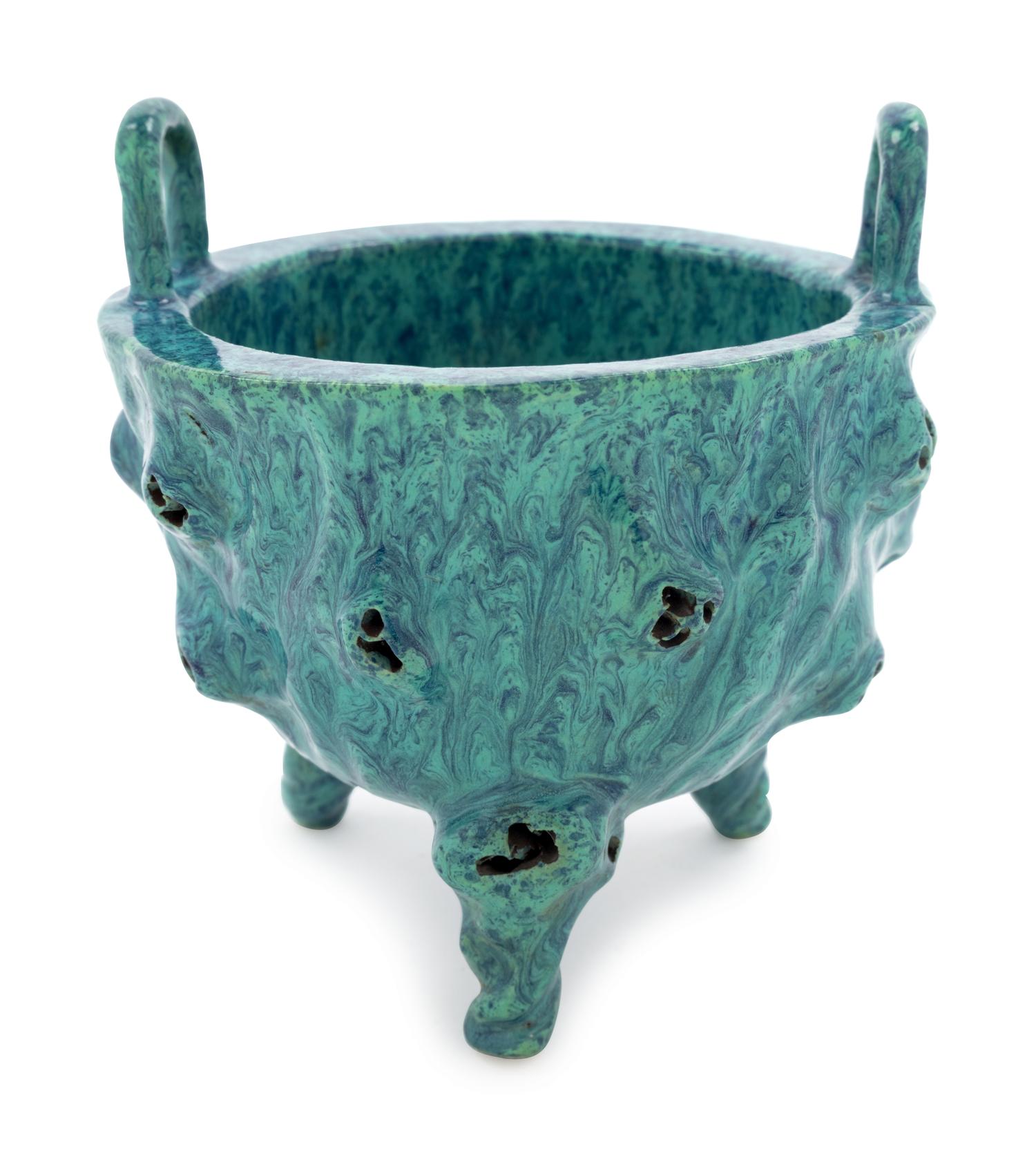 A Chinese Robin's Egg Glazed Porcelain Tripod Incense Burner