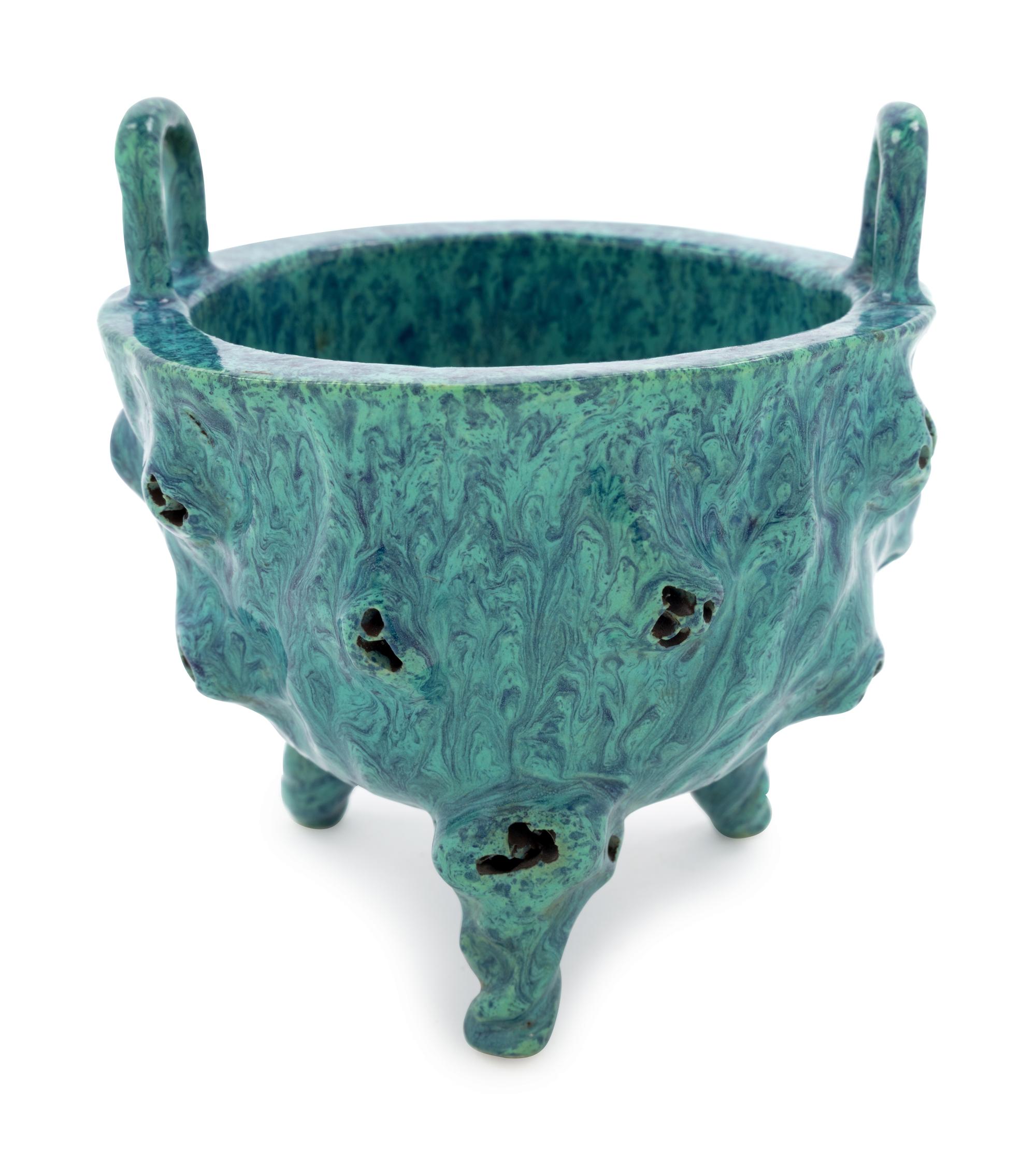 A Chinese Robin's Egg Glazed Porcelain Tripod Incense Burner
