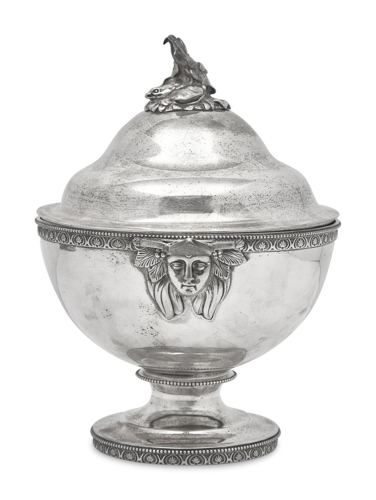 A Sterling Silver Footed and Covered Bowl with Fish Finial, John C. Moore & Son, Tiffany & Co., New York, NY, 1854-1869