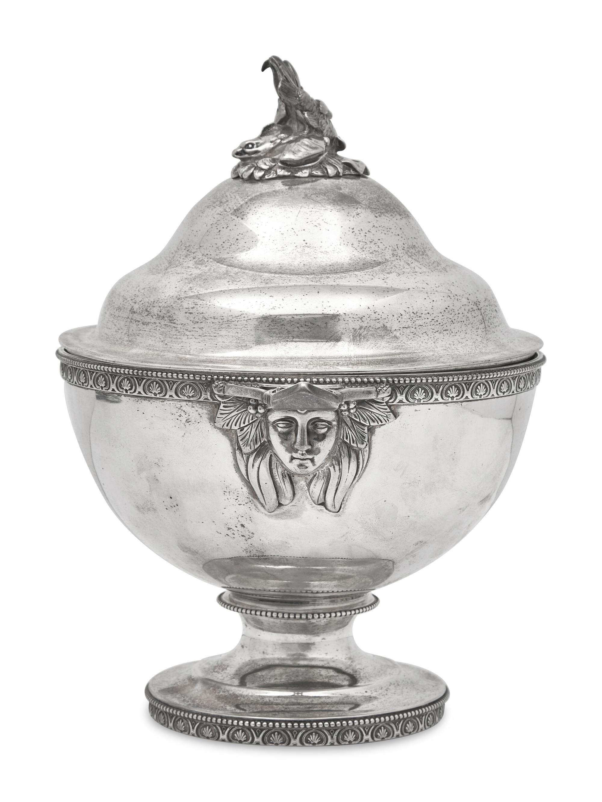 A Sterling Silver Footed and Covered Bowl with Fish Finial, John C. Moore & Son, Tiffany & Co., New York, NY, 1854-1869