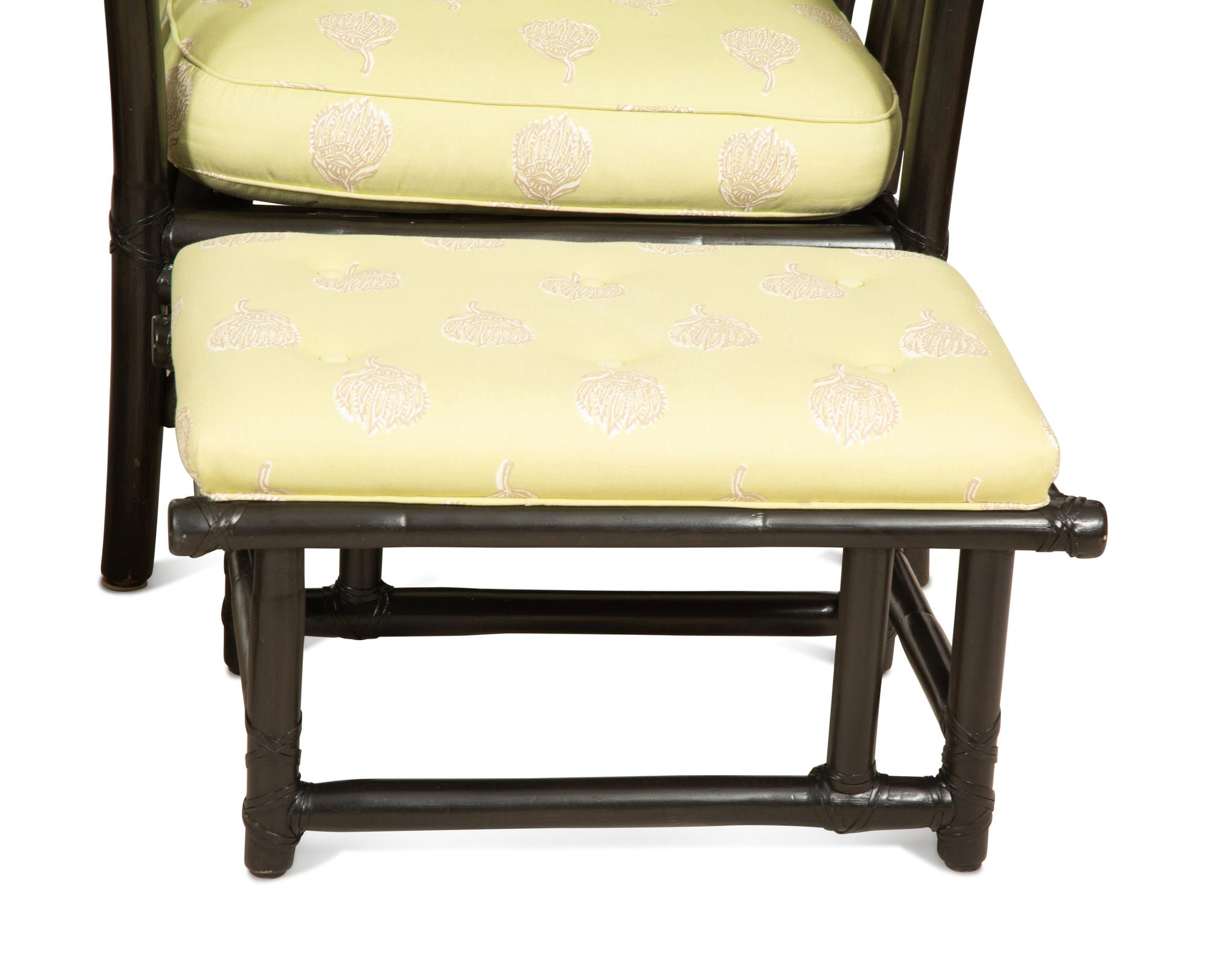 A McGuire Black Painted Rattan Six-Piece Furniture Suite