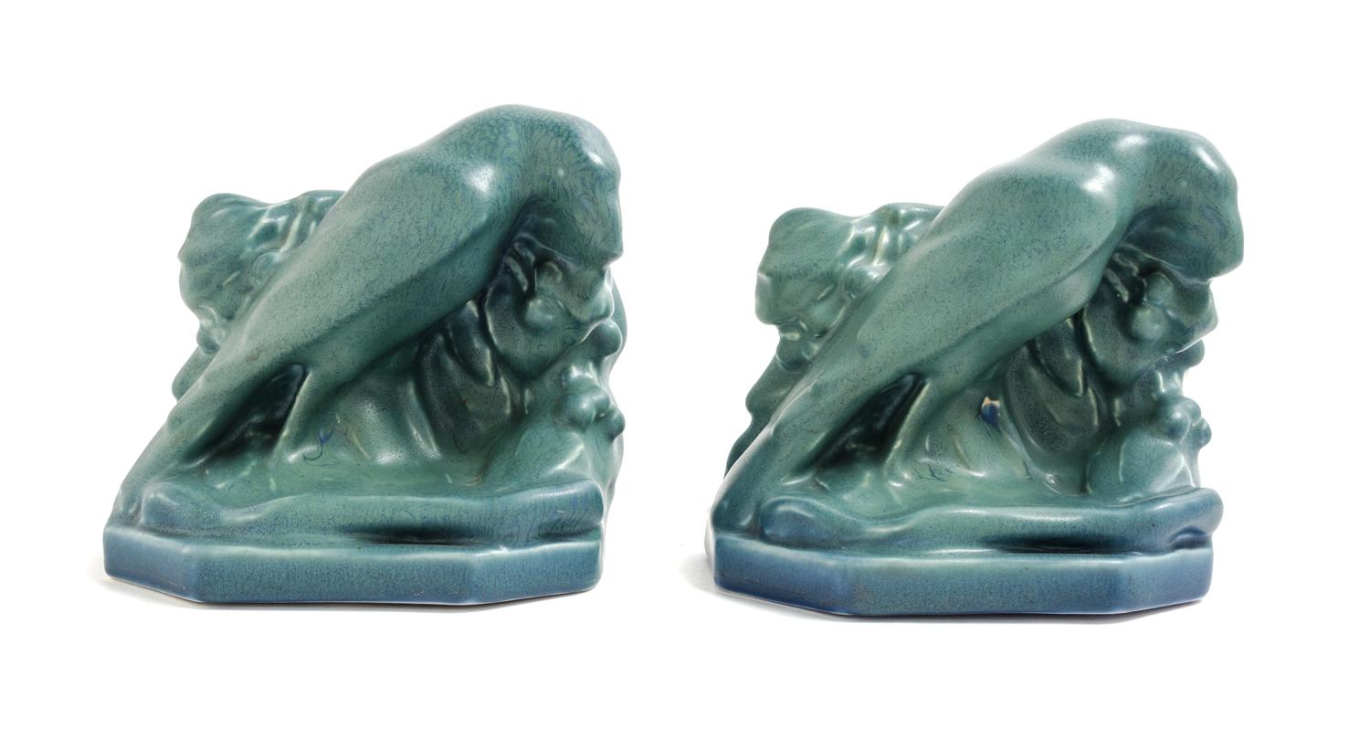 A Pair of Rookwood Production Pottery Bookends Height 5 inches. — 1922