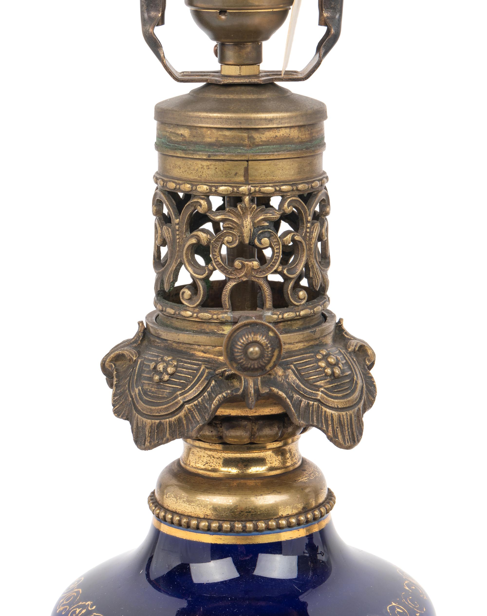A Pair of French Porcelain Oil Lamps Converted to Electricity