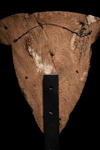 An Egyptian Wood and Painted Cartonnage Mummy Mask