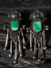 Early Pueblo or Navajo Silver and Turquoise Hook Earrings
