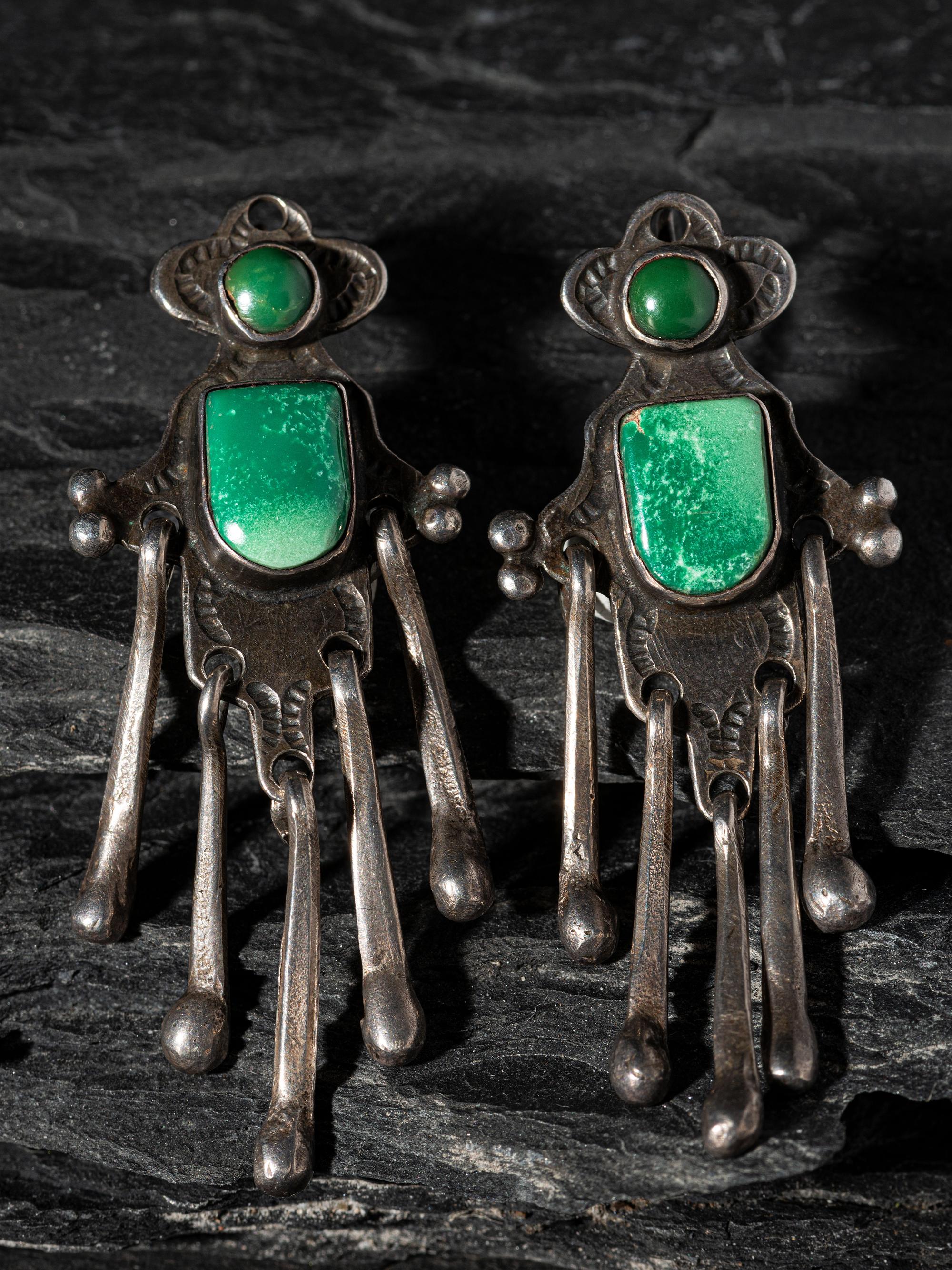 Early Pueblo or Navajo Silver and Turquoise Hook Earrings