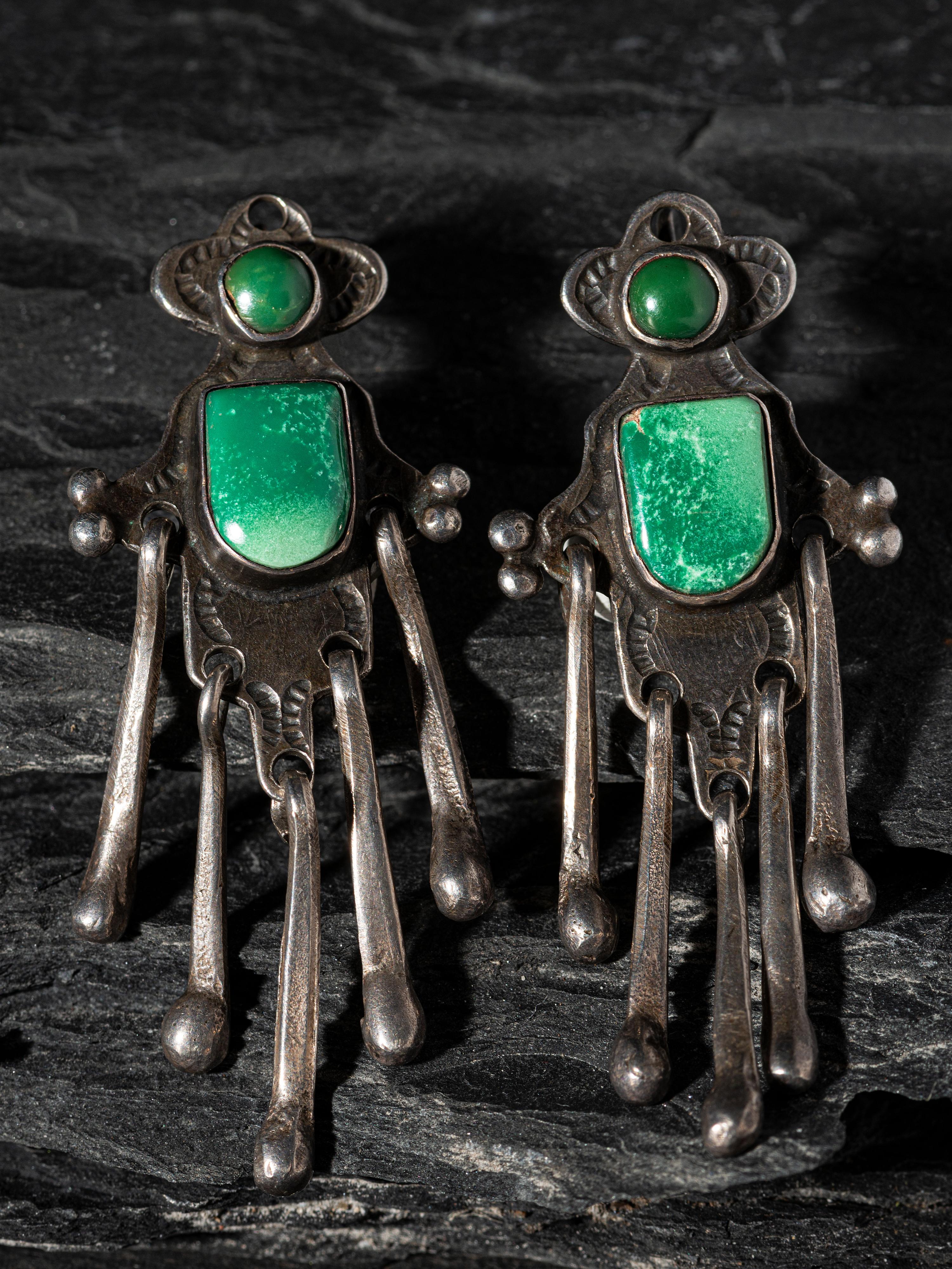 Early Pueblo or Navajo Silver and Turquoise Hook Earrings