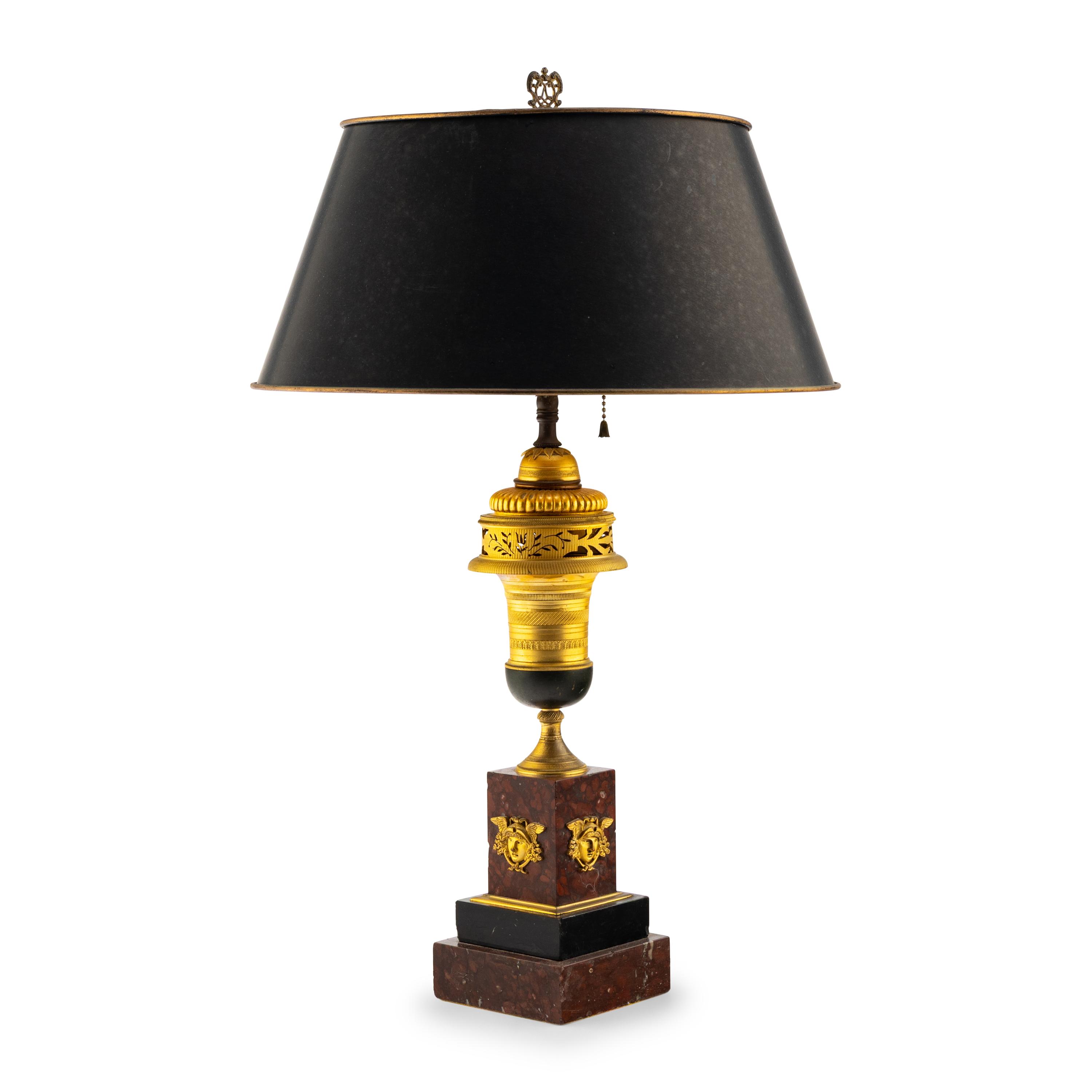 A French Gilt Bronze and Marble Table Lamp