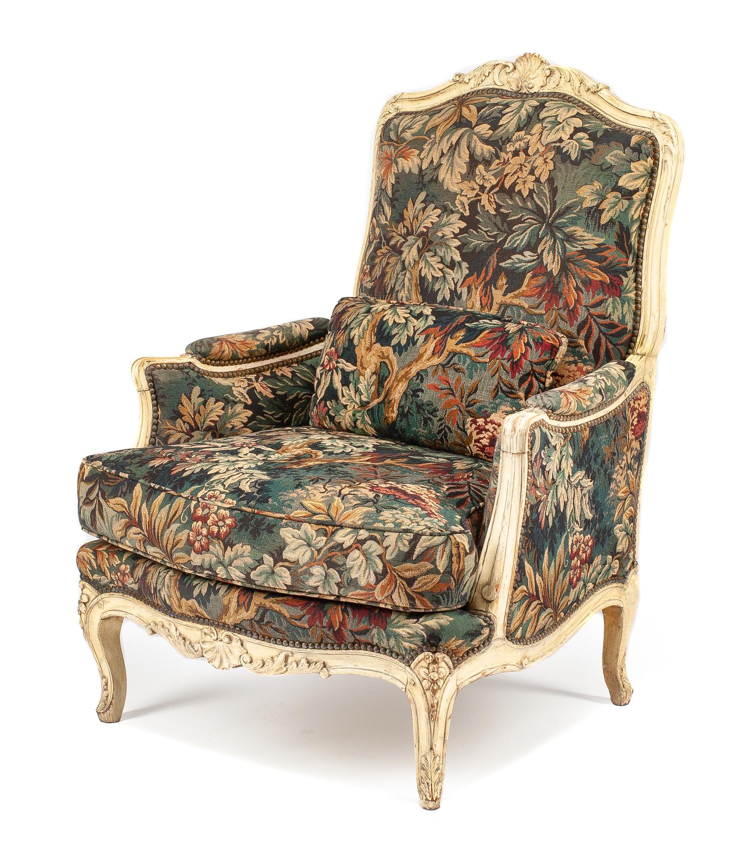 A Louis XV Style Painted Bergere Height 40 inches.