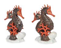 A Pair of Herend Porcelain Seahorse Groups