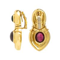 Peridot, Garnet, and Yellow Gold Earrings