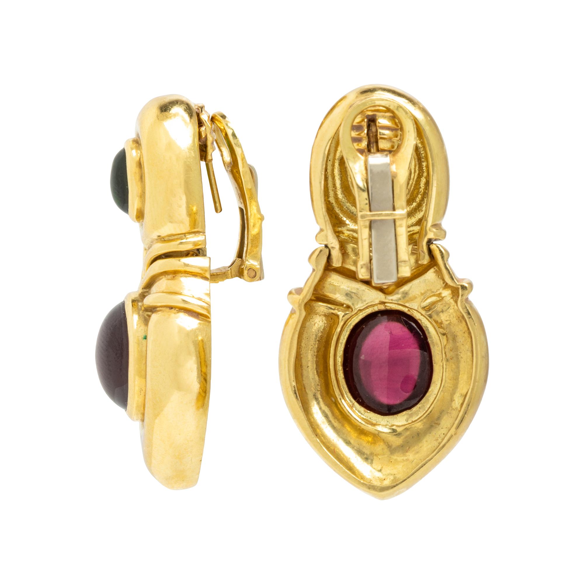 Peridot, Garnet, and Yellow Gold Earrings